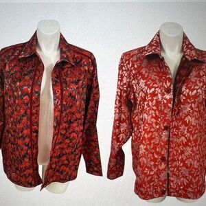 Coldwater Creek Reversible Long Sleeve Jacket 3X Red Floral Print Sheen …